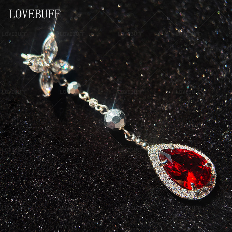 LOVEBUFF Love And Deepspace Sylus Banquet Red Gem Earrings Removable Drops