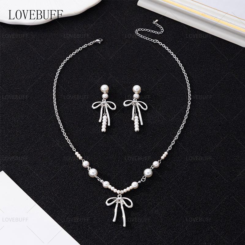 LOVEBUFF Love And Deepspace You and Midsummer Sylus Lovespeed Ride MC's Ornate Knots Bowknot Pendant Pearl Necklace Earrings