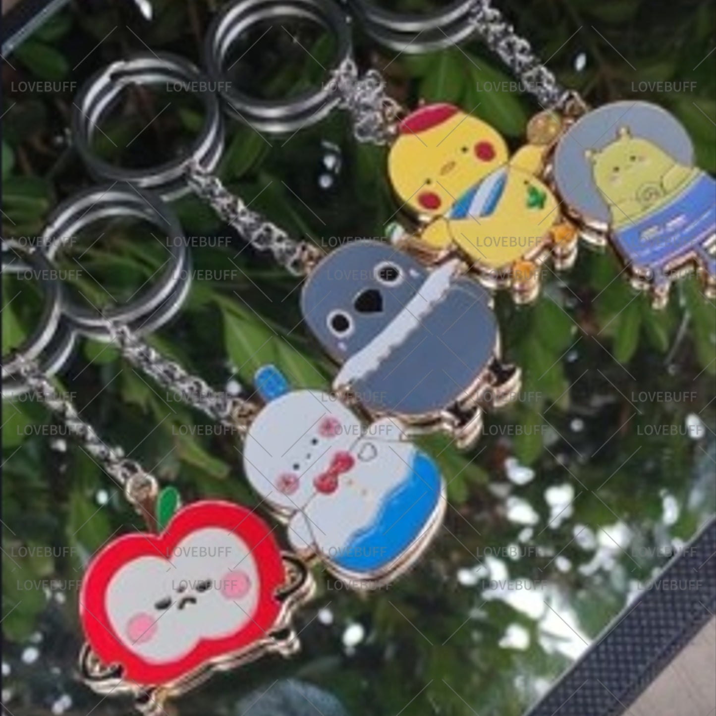 LOVEBUFF LAD Artsy Birb Happy Snowman Grumpy Crow Galaxy Kid Sunny Apple Keychain 5pc Set