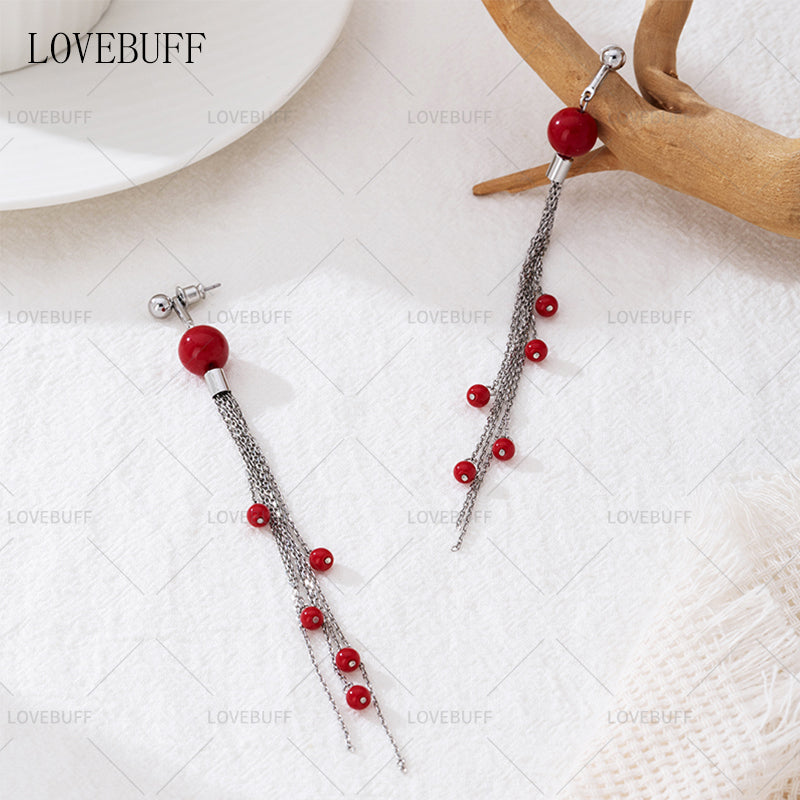 LOVEBUFF I Am Nobody Chen Duo Red Beads Earrings
