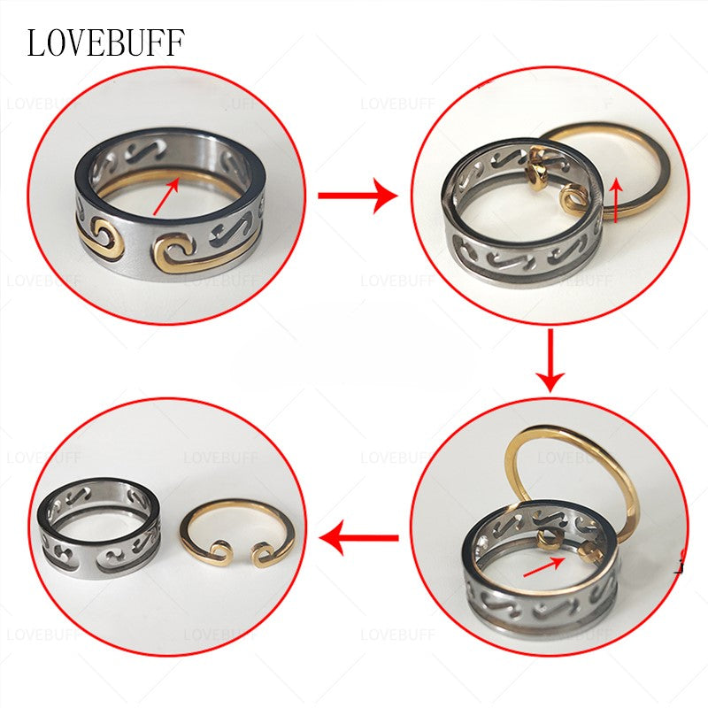 LOVEBUFF Black Myth: Wukong Golden Hoop Headband Jingu Fillet Inspired Layering Couple Ring Set