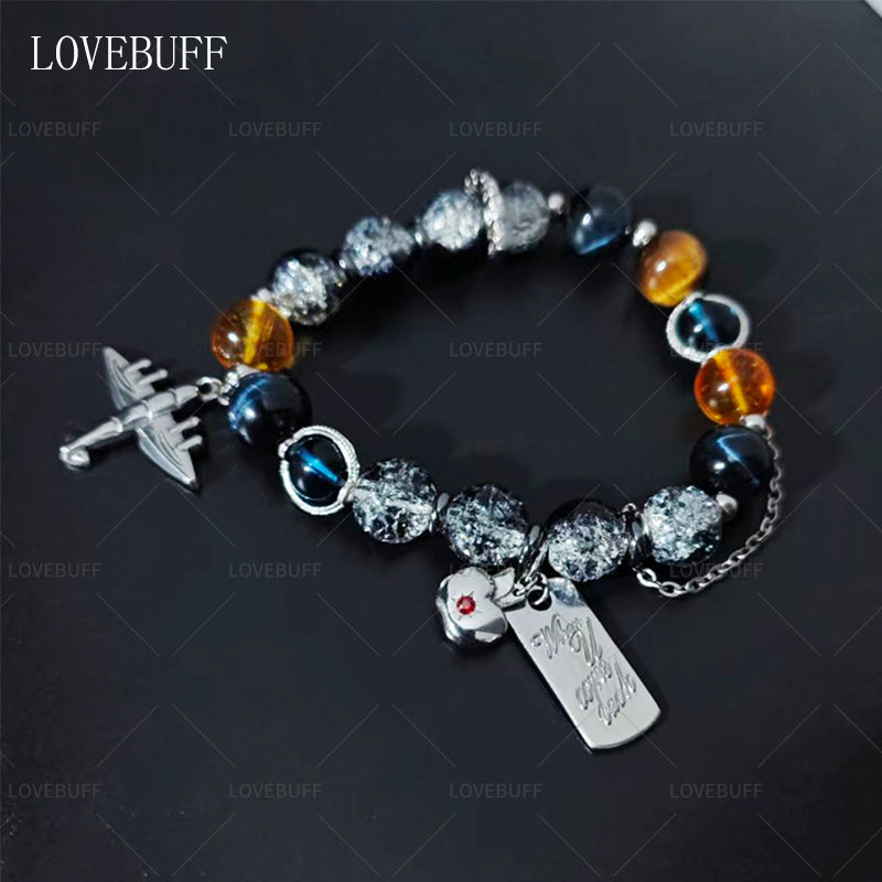 LOVEBUFF LAD Caleb Apple Airplane Inspired Metal Charm Beaded Bracelet (ship in 1 month)