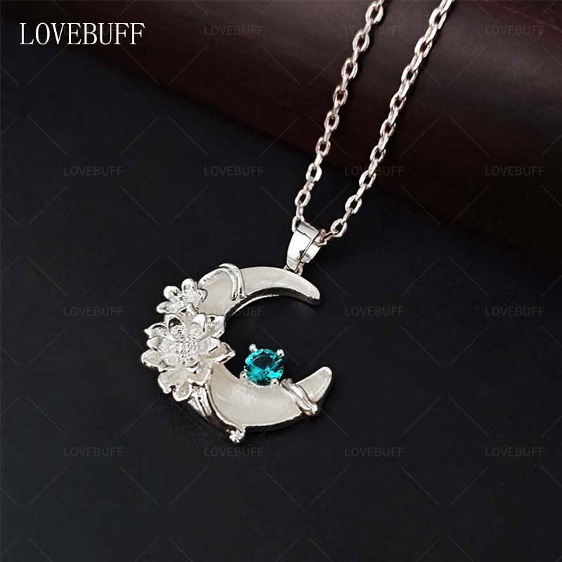 LOVEBUFF Crescent Moon Epiphyllum Oxypetalum Necklace