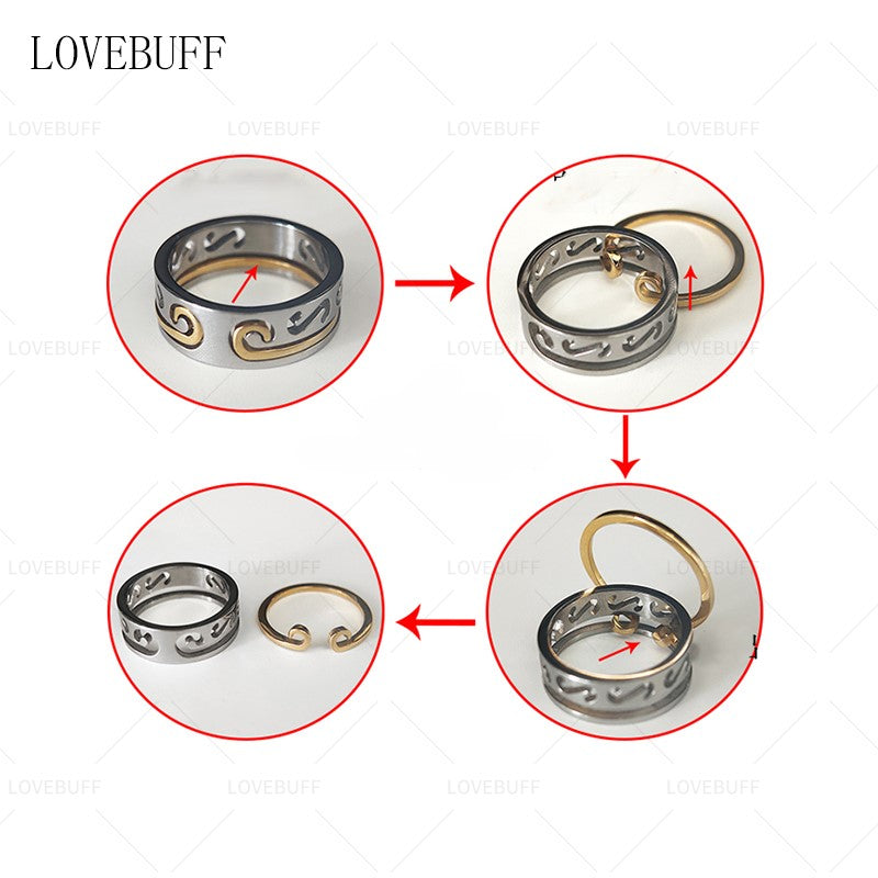 LOVEBUFF Black Myth: Wukong Golden Hoop Headband Jingu Fillet Inspired Layering Couple Ring Set