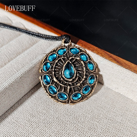 LOVEBUFF Crimson Amber Medallion +3 Inspired Round Plate Pendant Necklace