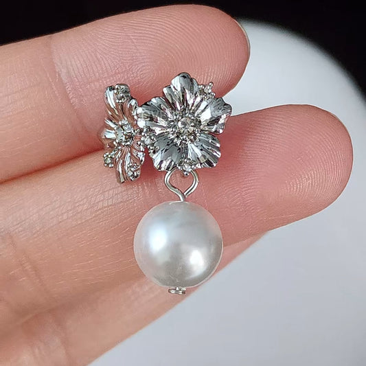 LOVEBUFF LAD Xavier MC's Wedding Silver Sparkle Flower Stud Pearl Drop Earrings