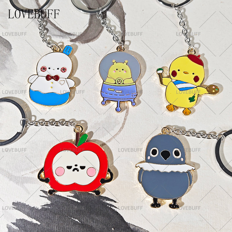 LOVEBUFF LAD Artsy Birb Happy Snowman Grumpy Crow Galaxy Kid Sunny Apple Keychain 5pc Set