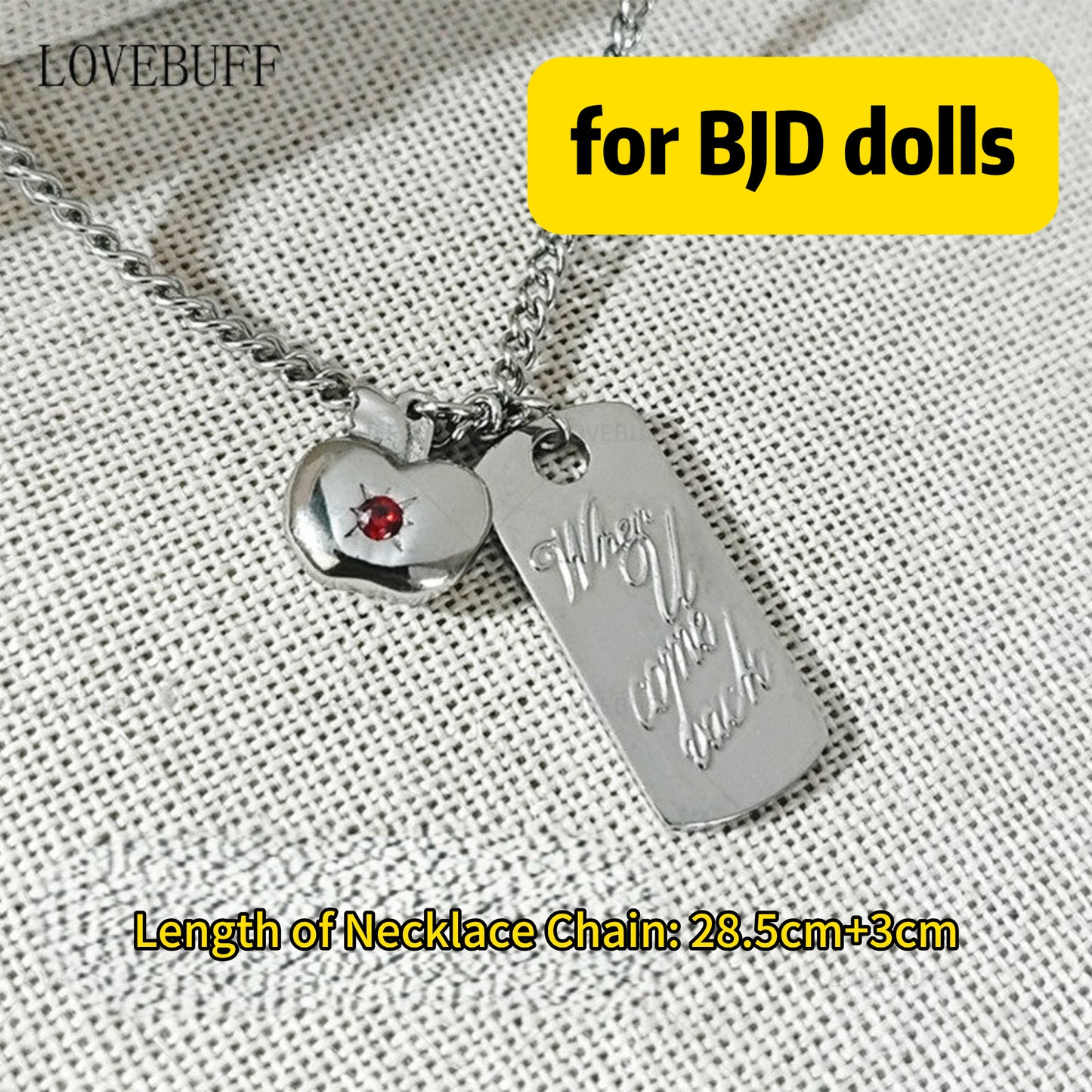 LOVEBUFF LAD Caleb When U Come Back Tag & Apple Pendants Stainless Steel Necklace