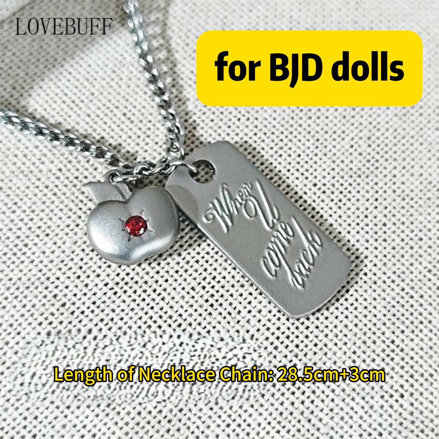 LOVEBUFF LAD Caleb When U Come Back Tag & Apple Pendants Stainless Steel Necklace