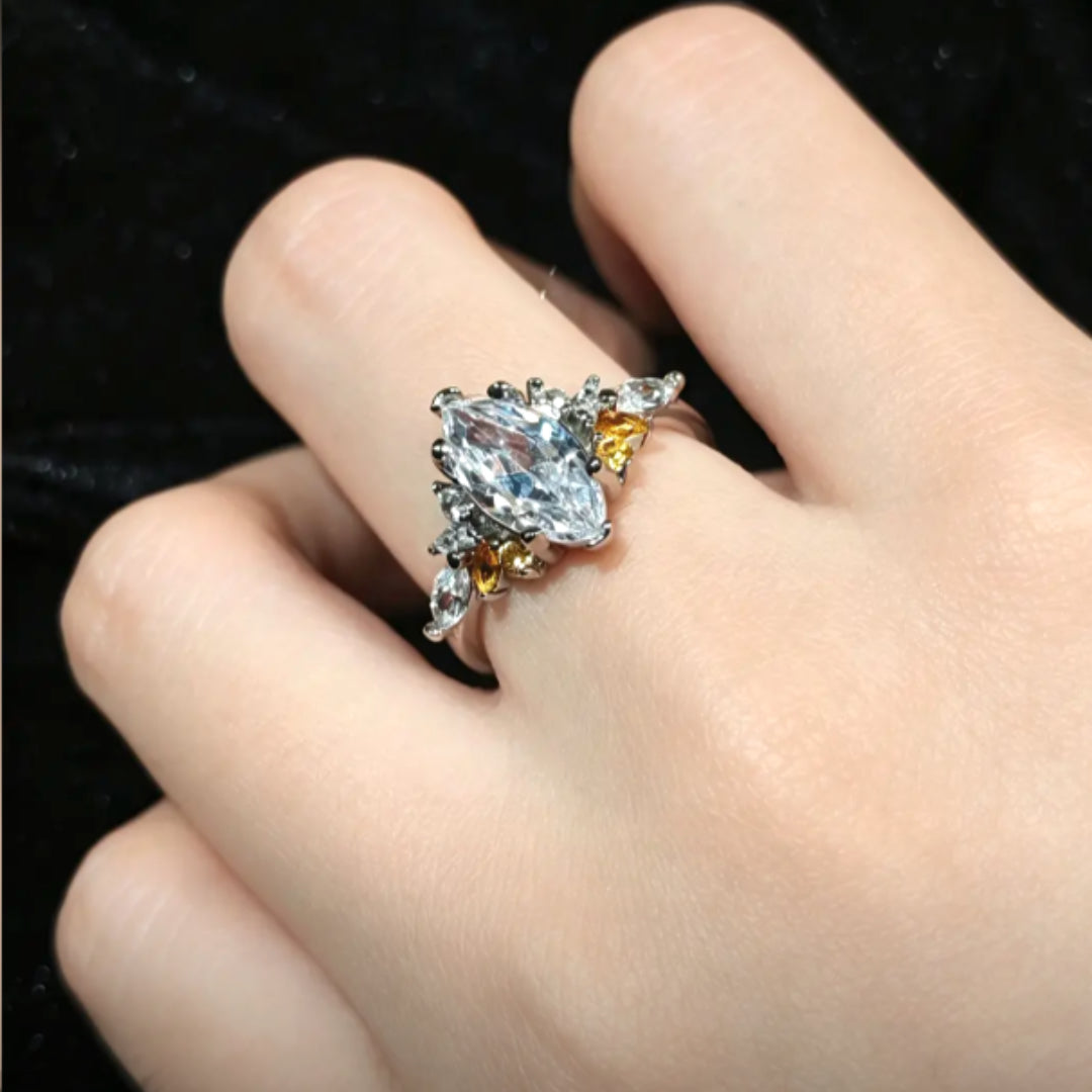 LOVEBUFF Light and Night 5th Anniversary Engagement Ring Wedding Band