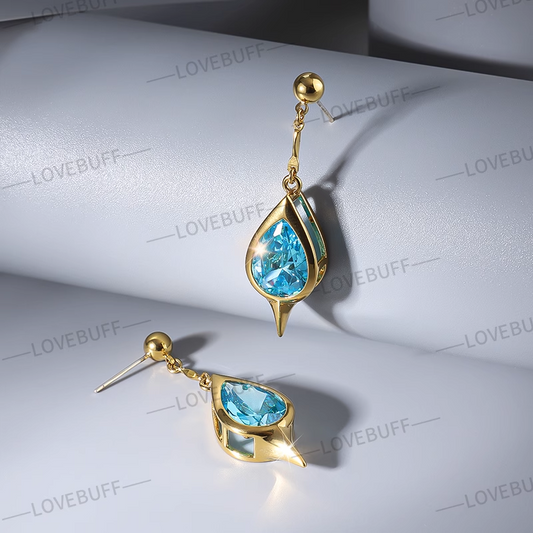 LOVEBUFF Genshin Kaeya Earring Inspired Blue Zircon Gemstone Drop Earrings