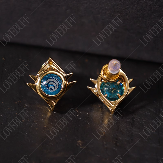 LOVEBUFF Genshin Impact Snezhnaya Hydro Gem Vision Stud Earrings