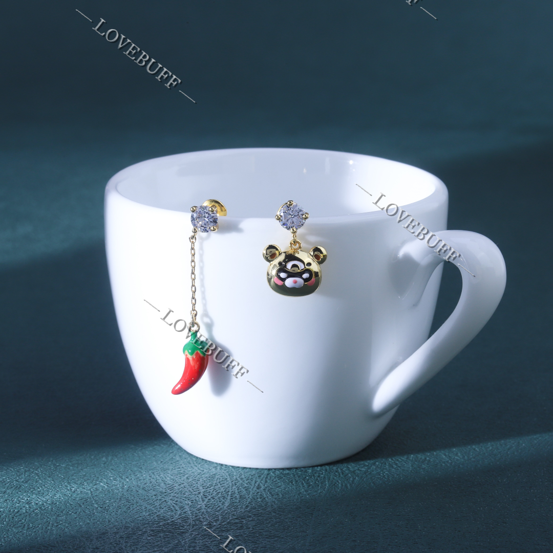 LOVEBUFF Genshin Impact Xiangling Guoba Bad Panda Inspired Earrings Necklace