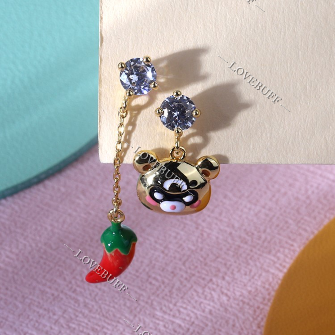 LOVEBUFF Genshin Impact Xiangling Guoba Bad Panda Inspired Earrings Necklace