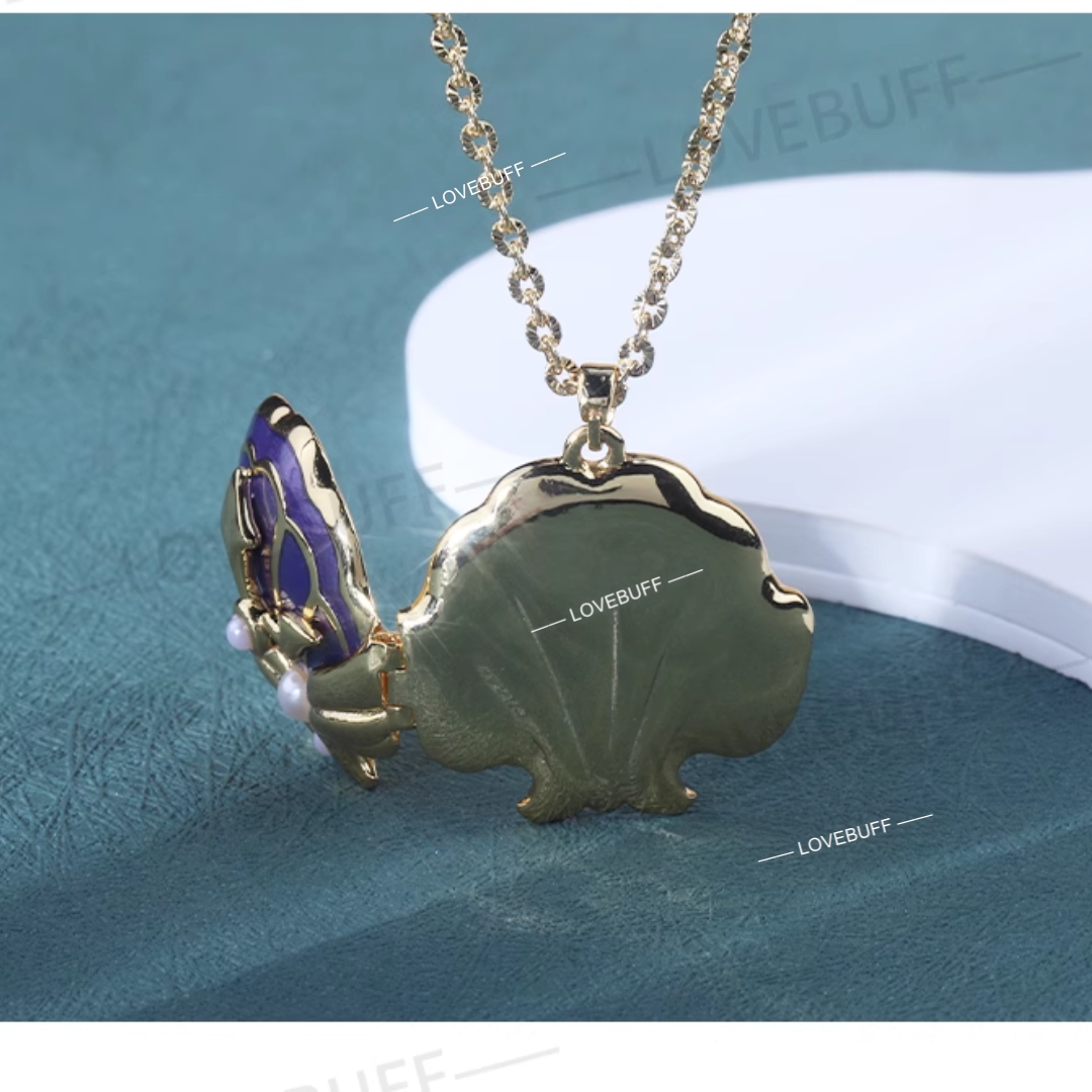 LOVEBUFF Genshin Impact Artifact Ocean-Hued Clam Cowry of Parting Style Shell Locket Pendant Necklace