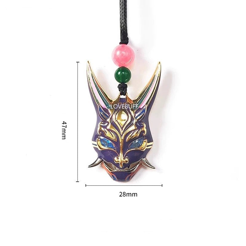 LOVEBUFF Genshin Impact Xiao Mask Recubrimiento de metal y collar con colgante de gemas para cosplay y uso diario, regalos para jugadores